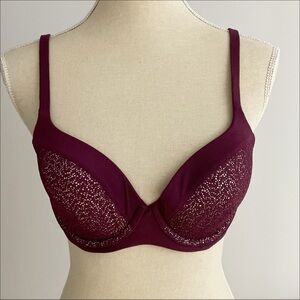 Victoria's Secret Body by Victoria Lined Demi Bra Size 32DD Maroon Lace Beige‎